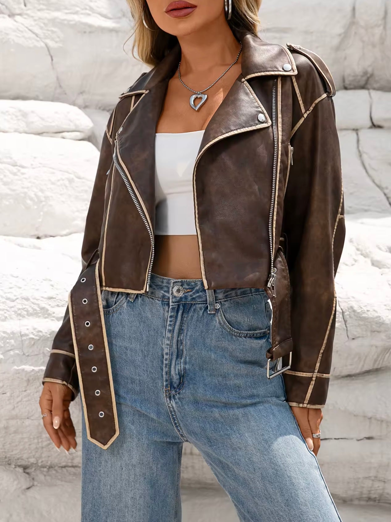 Cropped Lederjacke im Retro-Stil
