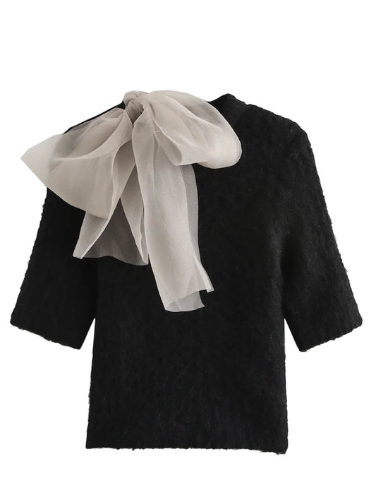 Strick Oberteil mit Schleife in Schwarz