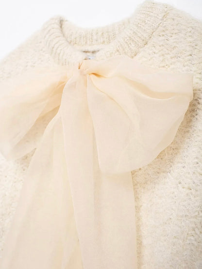 Strick Oberteil mit Schleife in Beige
