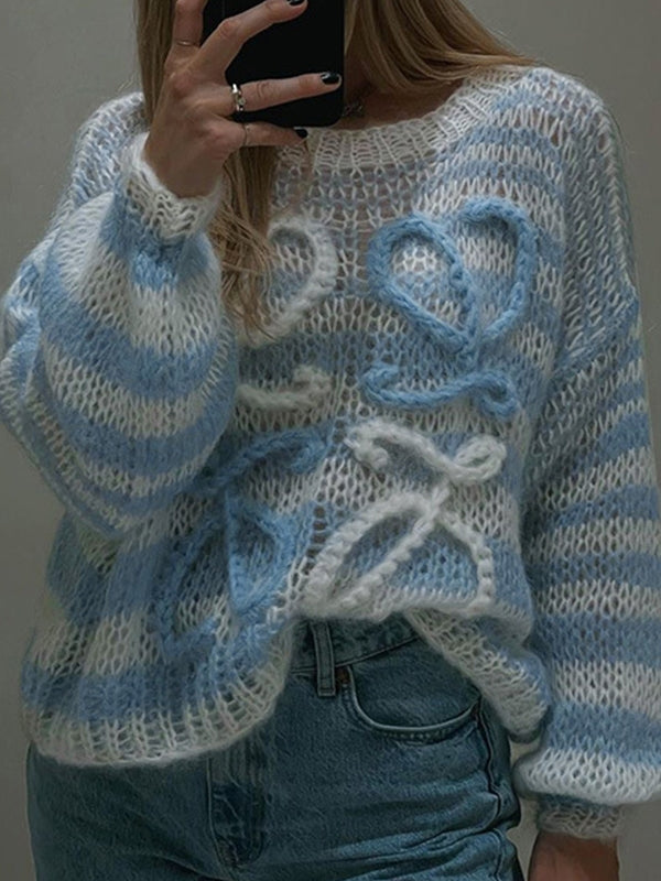 Gestreifter Stickpullover mit Logo