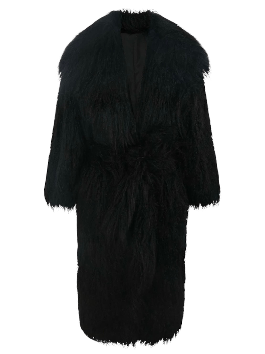Mongolischer Faux-Fur langer Mantel mit Gürtel
