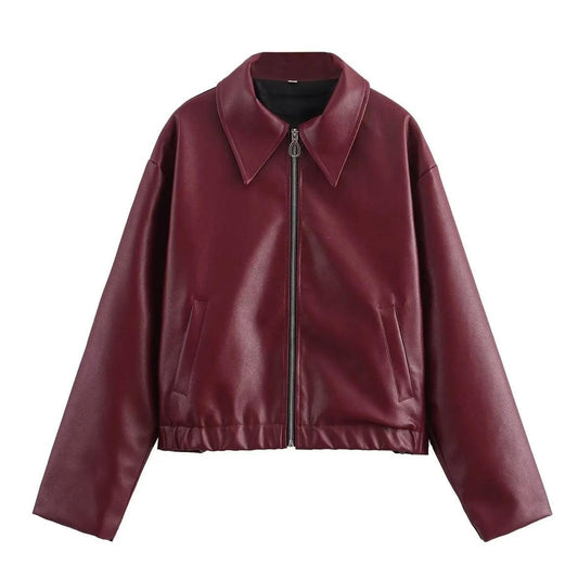 Burgundy Trendsetter Kunstlederjacke mit ausgestelltem Kragen - Sorentis