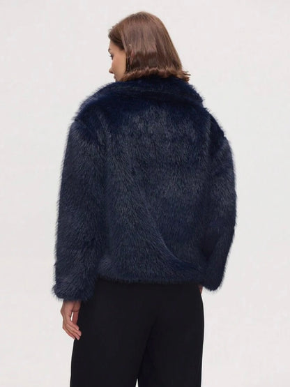 Fellimitat Jacke in Dunkelblau