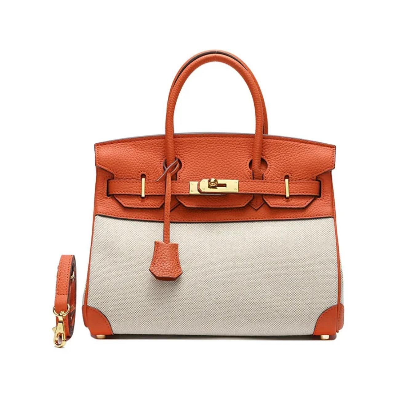 Hermé Noble-Echtleder combi canvas Handtasche 30cm - Sorentis