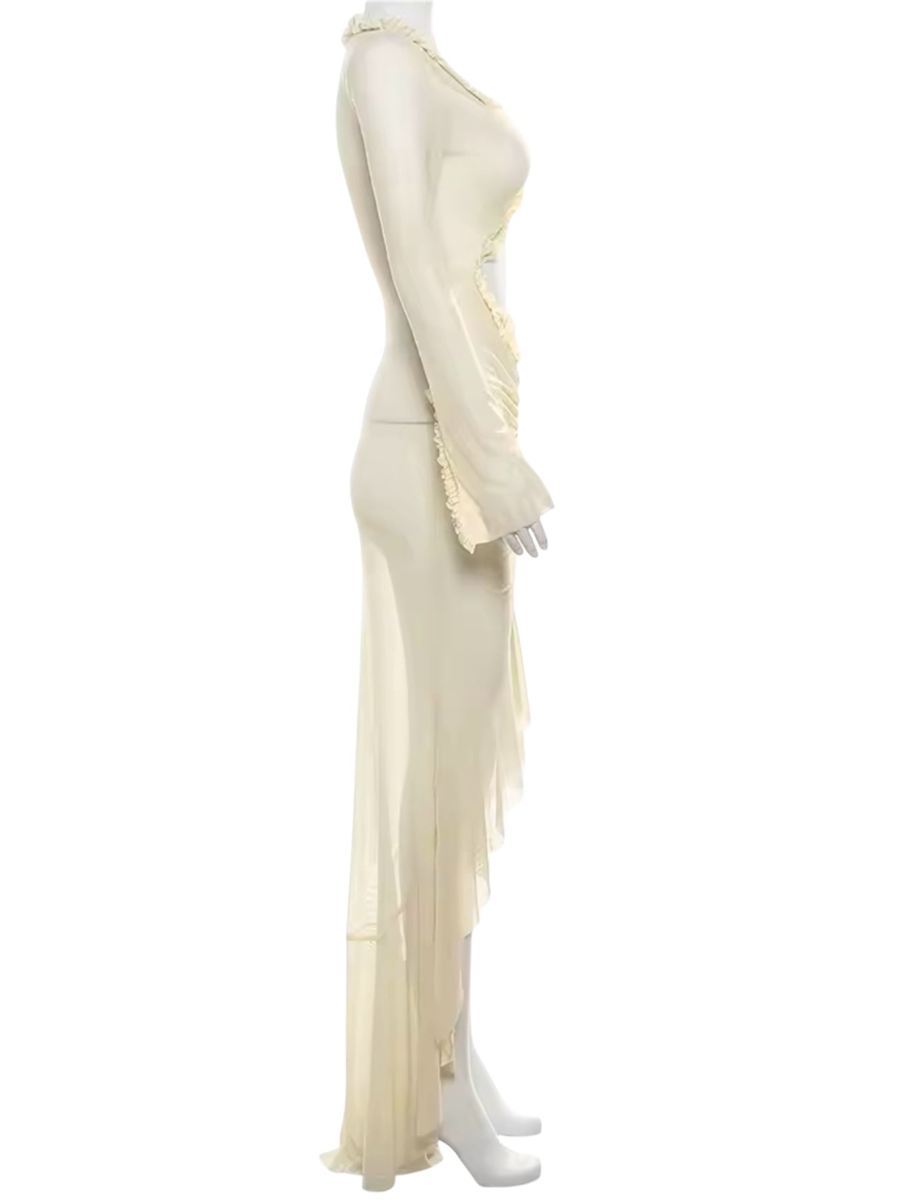 Fliesendes Meshkleid mit Rüschen-Saum