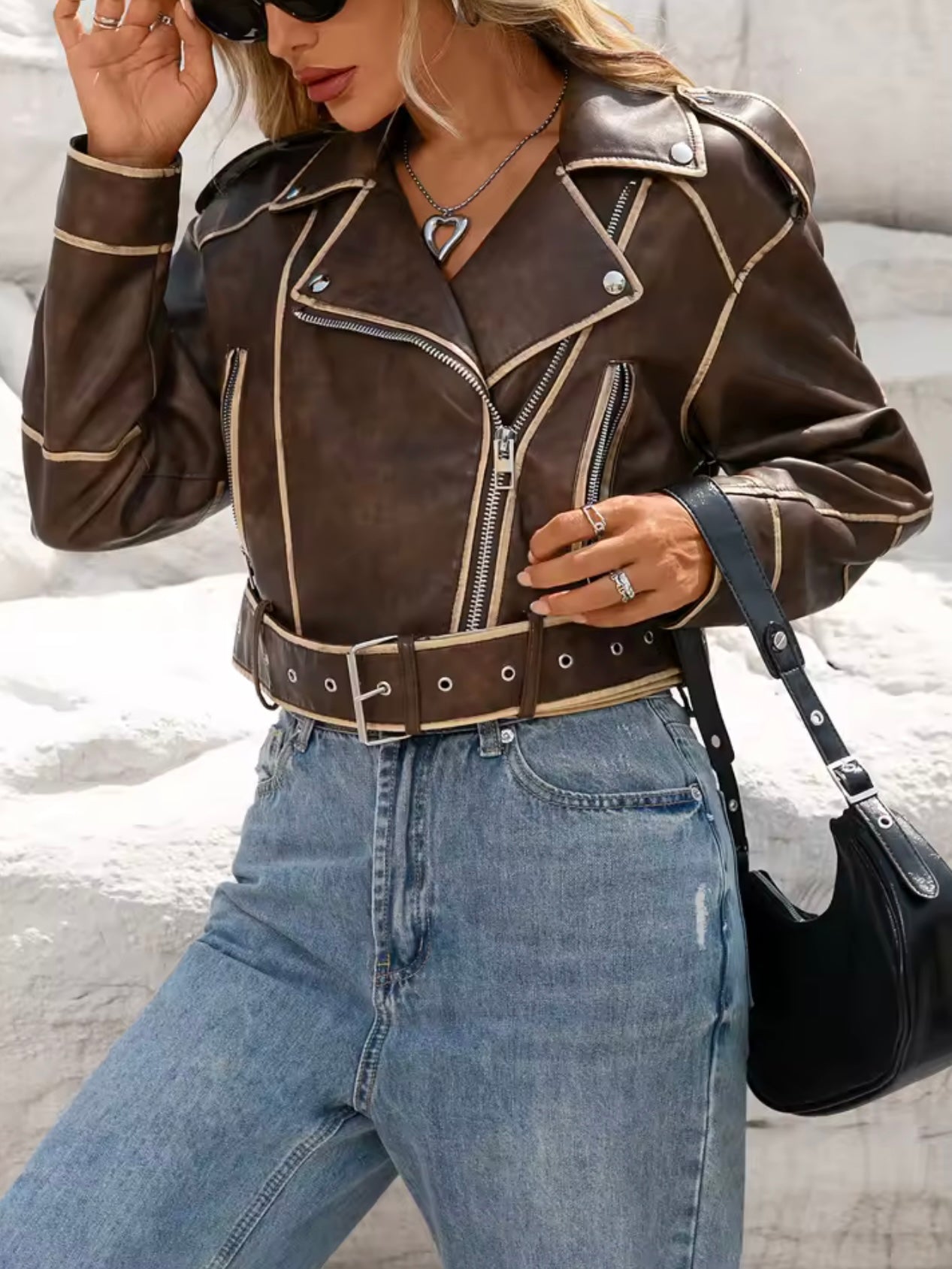 Cropped Lederjacke im Retro-Stil