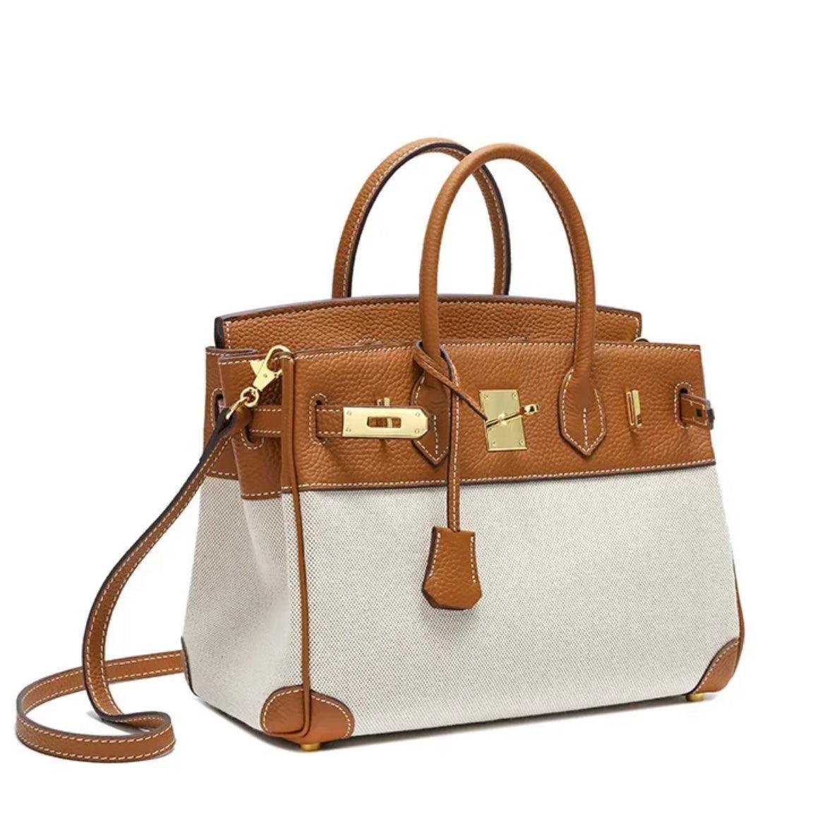 Hermé Noble-Echtleder combi canvas Handtasche 30cm - Sorentis