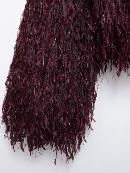 Weinroter Cardigan aus Material Mix