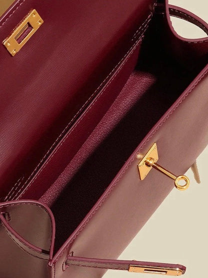 100% Echtleder Box-Klassiker-Handtasche in Dunkelrot