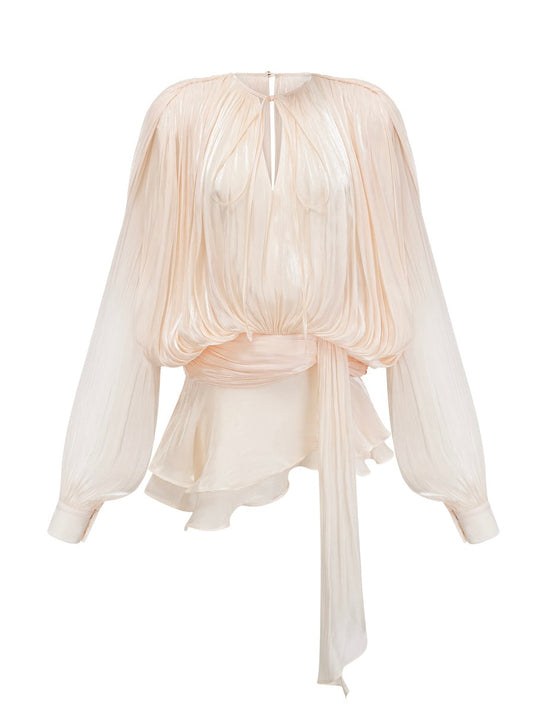 Glänzendes Mini-Blusenkleid mit Volant und weiten Ärmeln