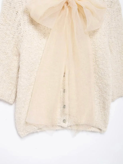 Strick Oberteil mit Schleife in Beige