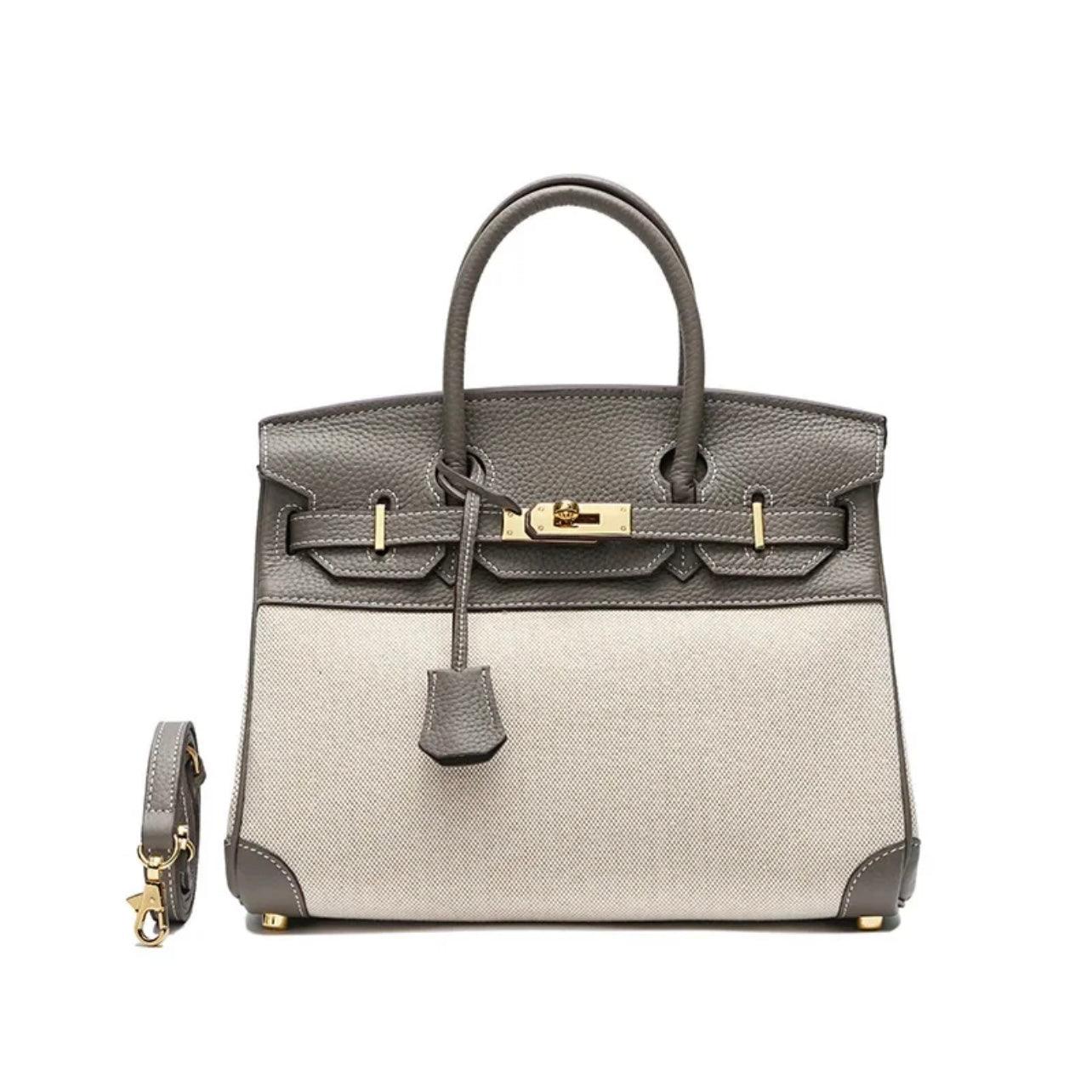 Hermé Noble-Echtleder combi canvas Handtasche 30cm - Sorentis