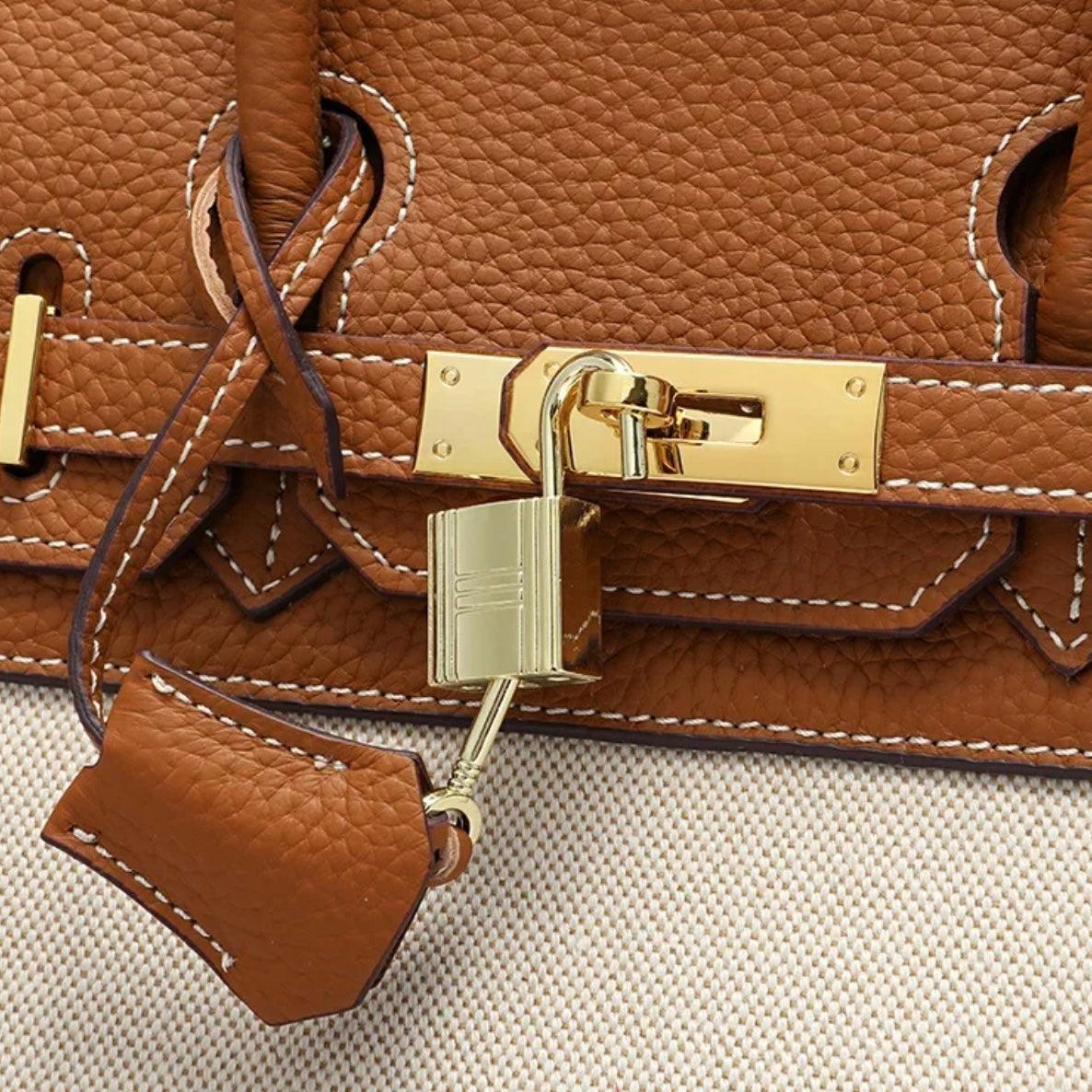 Hermé Noble-Echtleder combi canvas Handtasche 30cm - Sorentis