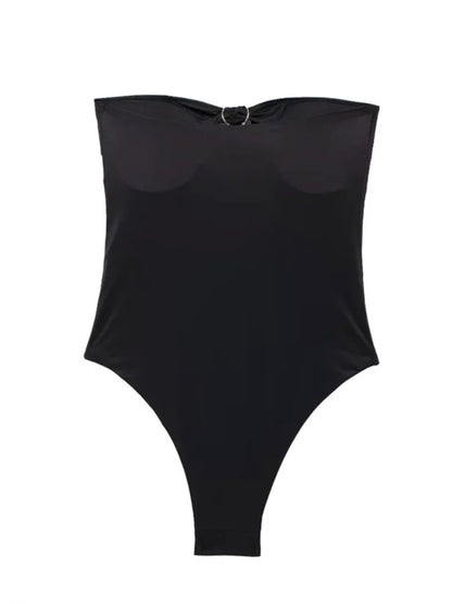 Elastischer Body mit Cut-Outs und goldenen Perlen
