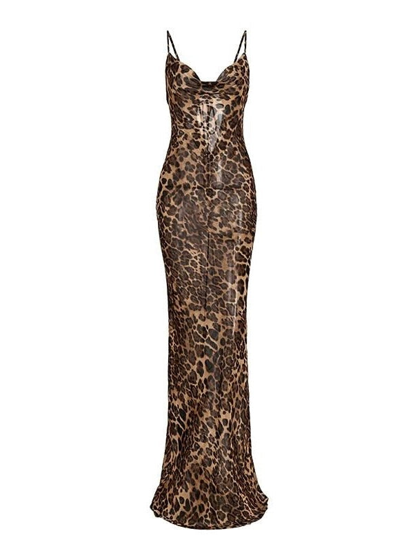 Überlanges Leoparden Maxikleid