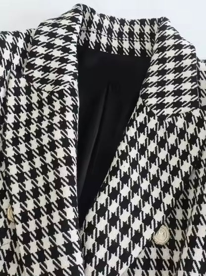 Tweed Blazer mit Hahnentrittmuster