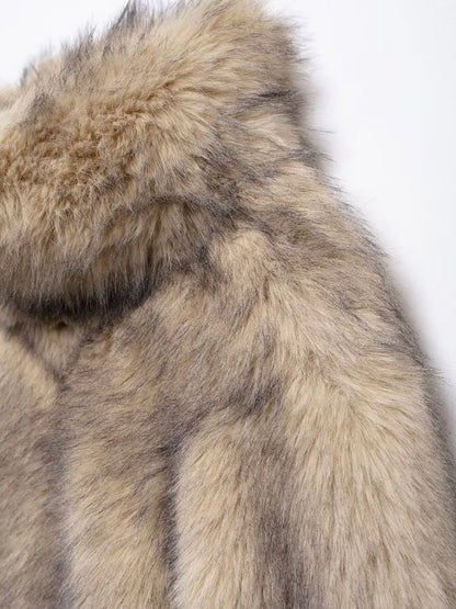 Fauxfur Cardigan hochgeschlossene Kunstpelz Jacke