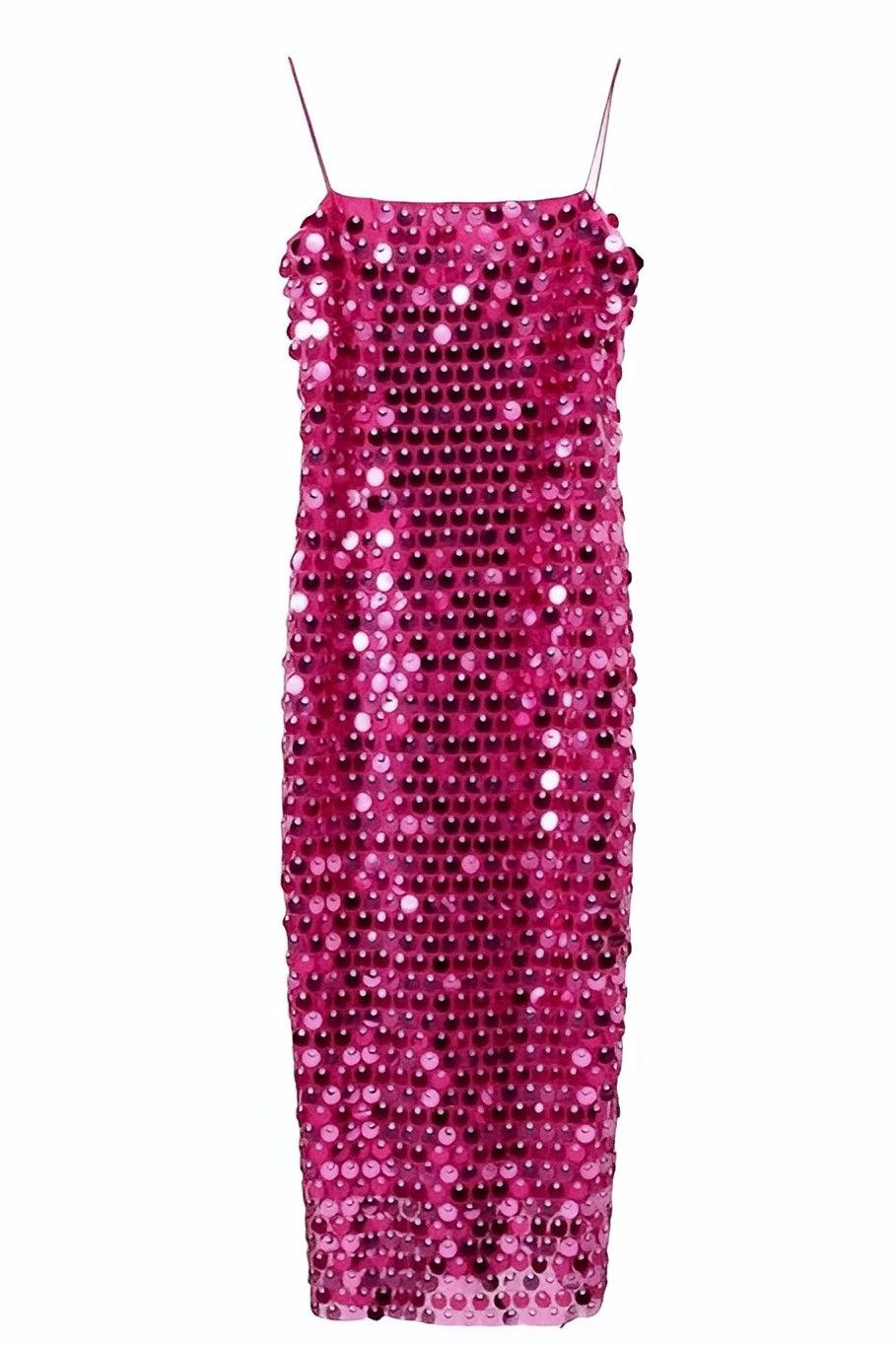 Schimmerndes Pailletten Midikleid in Fuchsia mit Reißverschluss - Sorentis