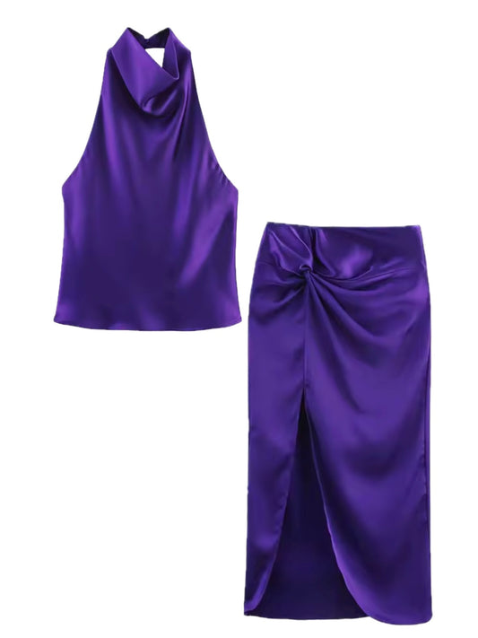 Satin Co-Ord Set – Top & Rock in Royal Violet