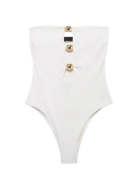 Elastischer Body mit Cut-Outs und goldenen Perlen