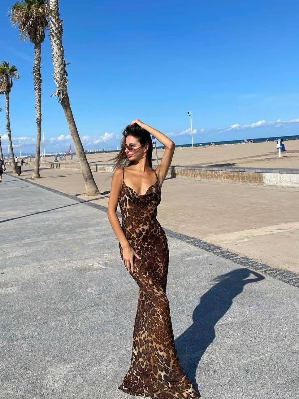 Überlanges Leoparden Maxikleid