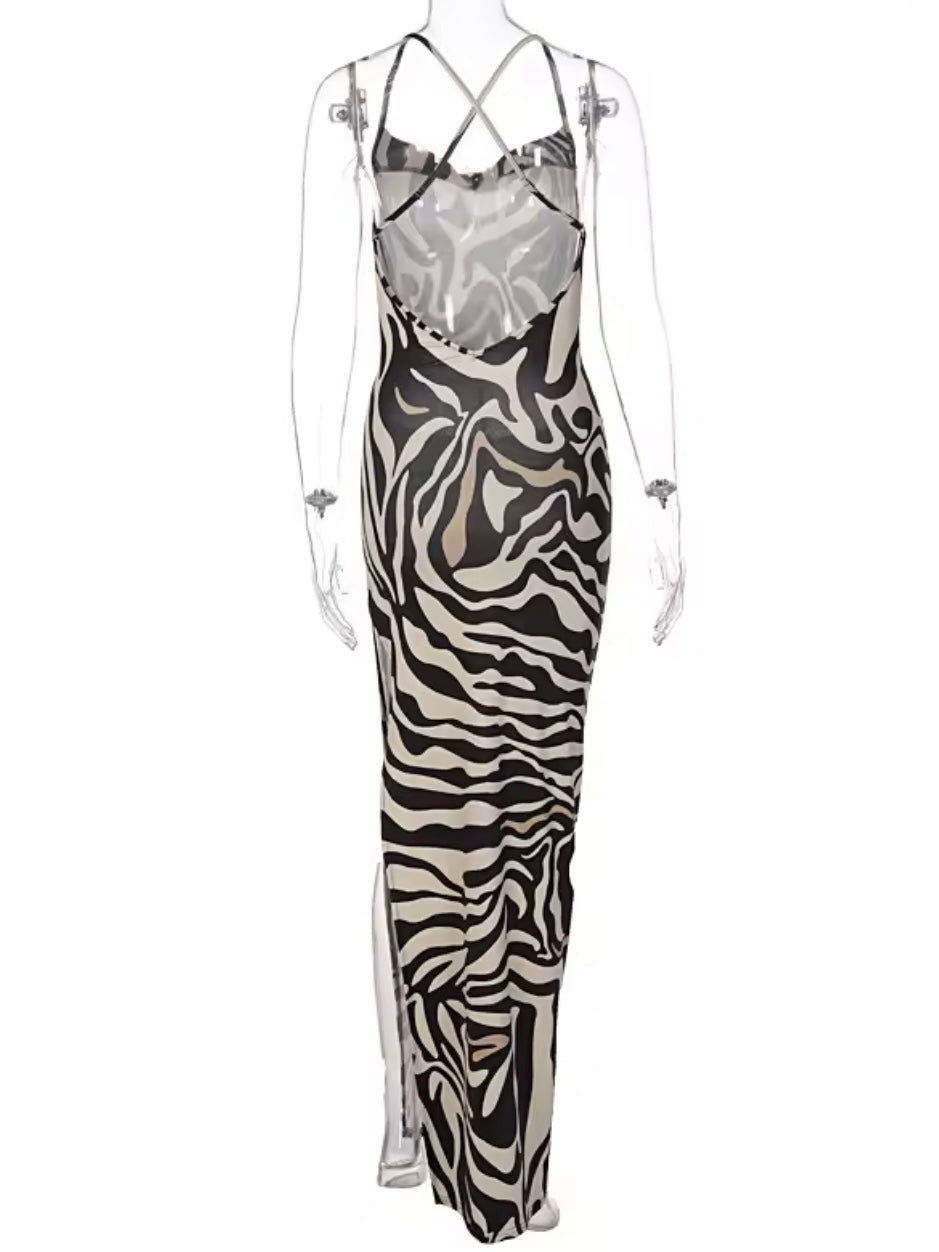 Cocktailkleid mit Spitzeneinsatz und Animalprint