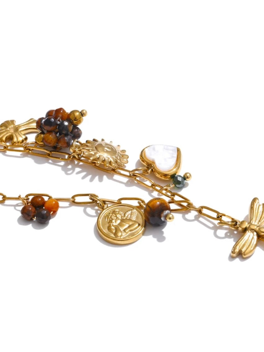 Edelstahl Charme Kette mit Tigereye Naturstein