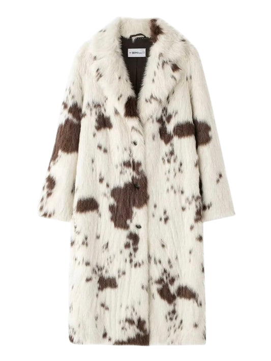 Kuhfell Kunstpelz Maxi Mantel mit Animalprint