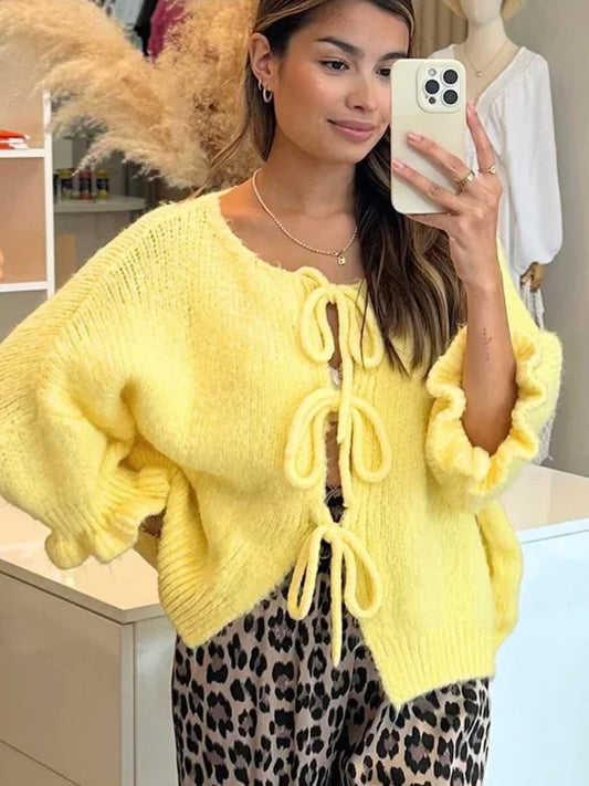 Strick-Cardigan mit Bindeschleifen