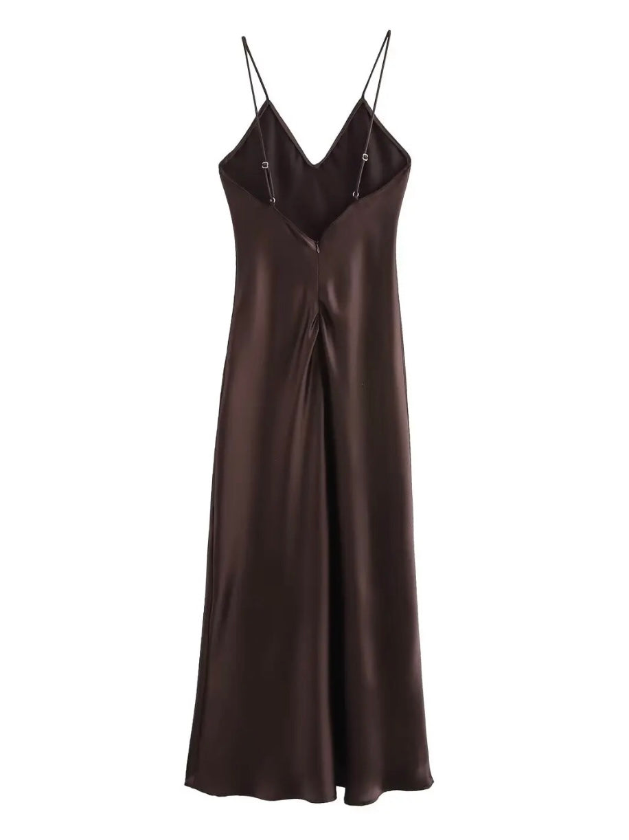 Spaghettiträger Satin Maxi-Kleid