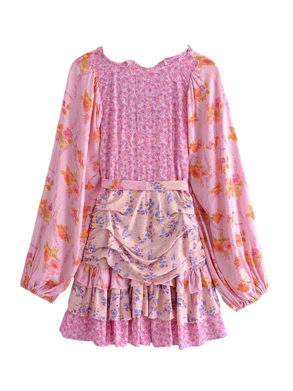Langarm Blumenkleid mit Rüschen