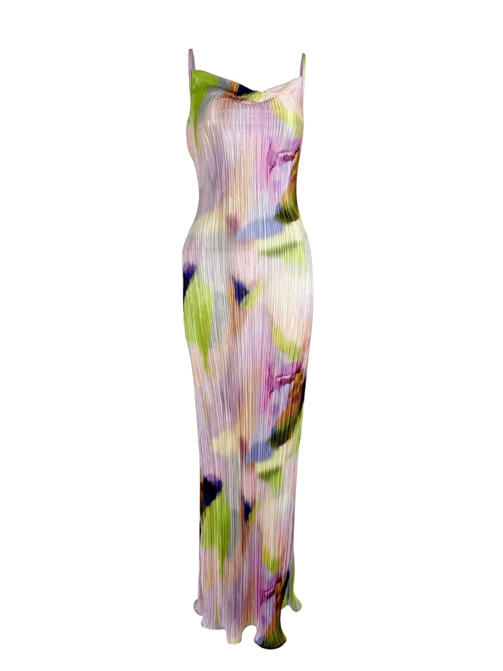 Plissiertes Maxikleid mit Wasserfall-Dekolleté