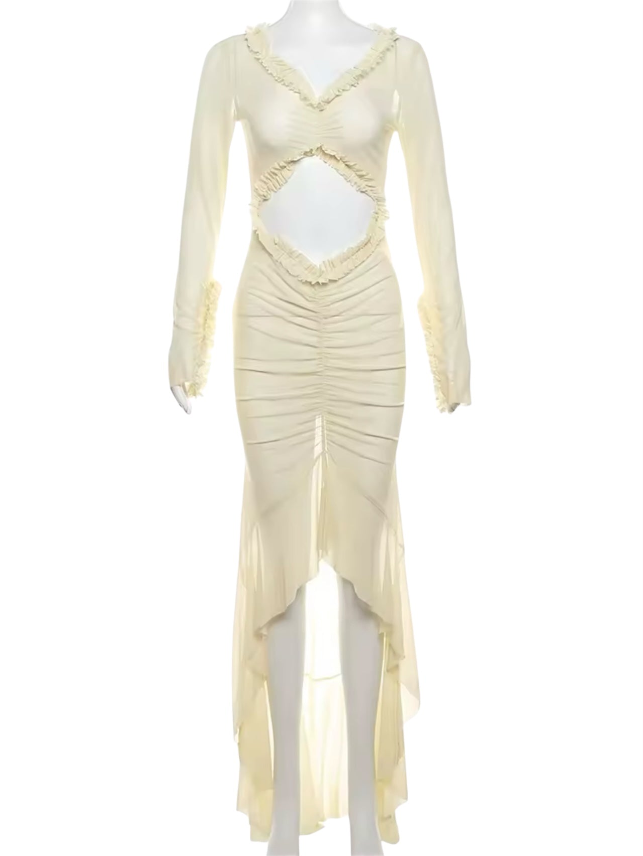 Fliesendes Meshkleid mit Rüschen-Saum