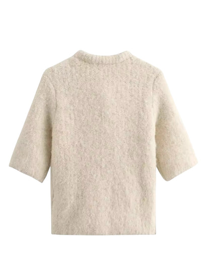 Strick Oberteil mit Schleife in Beige