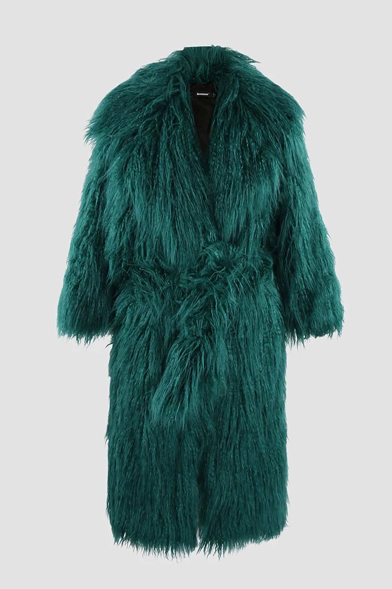 Mongolischer Faux-Fur Maxi Mantel mit Gürtel
