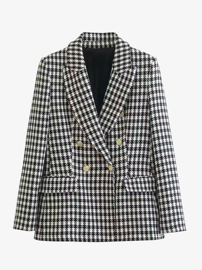 Tweed Blazer mit Hahnentrittmuster