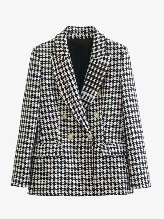 Tweed Blazer mit Hahnentrittmuster