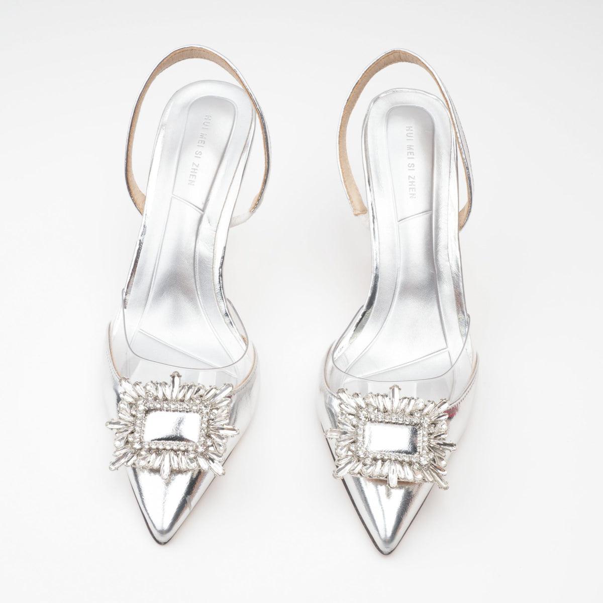 Silberne Slingback-Pumps mit filigranem Riemen - Sorentis