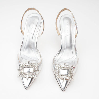 Silberne Slingback-Pumps mit filigranem Riemen - Sorentis