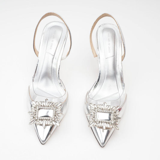 Silberne Slingback-Pumps mit filigranem Riemen - Sorentis