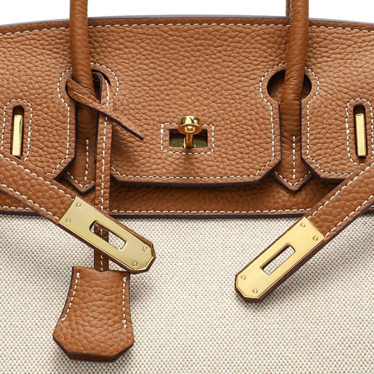Hermé Noble-Echtleder combi canvas Handtasche 30cm - Sorentis