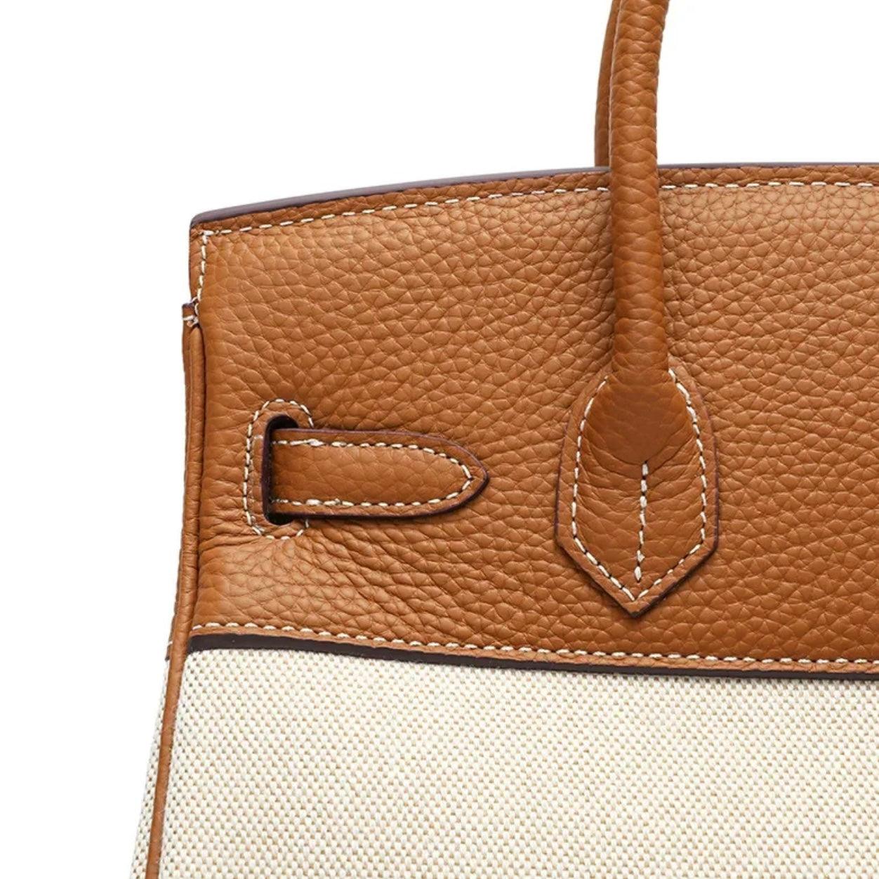 Hermé Noble-Echtleder combi canvas Handtasche 30cm - Sorentis