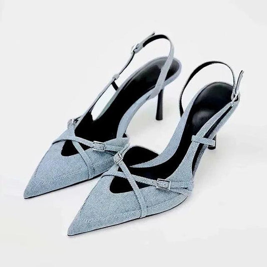 Stiletto Slingpumps aus Blue Denim mit Schnallenverschluss - Sorentis