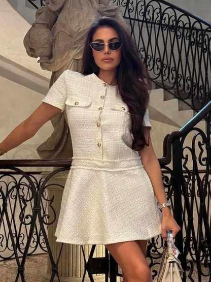Ausgestelltes Tweed Minikleid