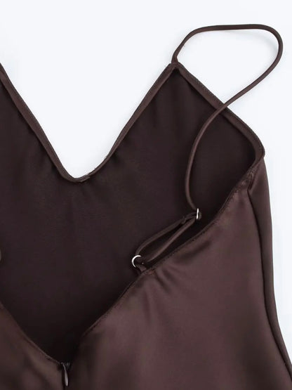 Spaghettiträger Satin Maxi-Kleid