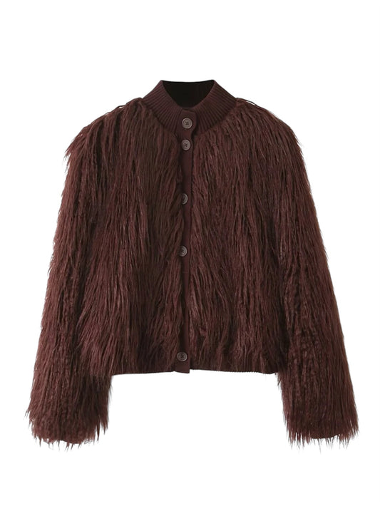 Pelziger Cardigan in Schokobraun