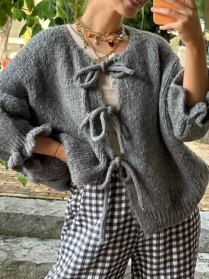 Strick-Cardigan mit Bindeschleifen