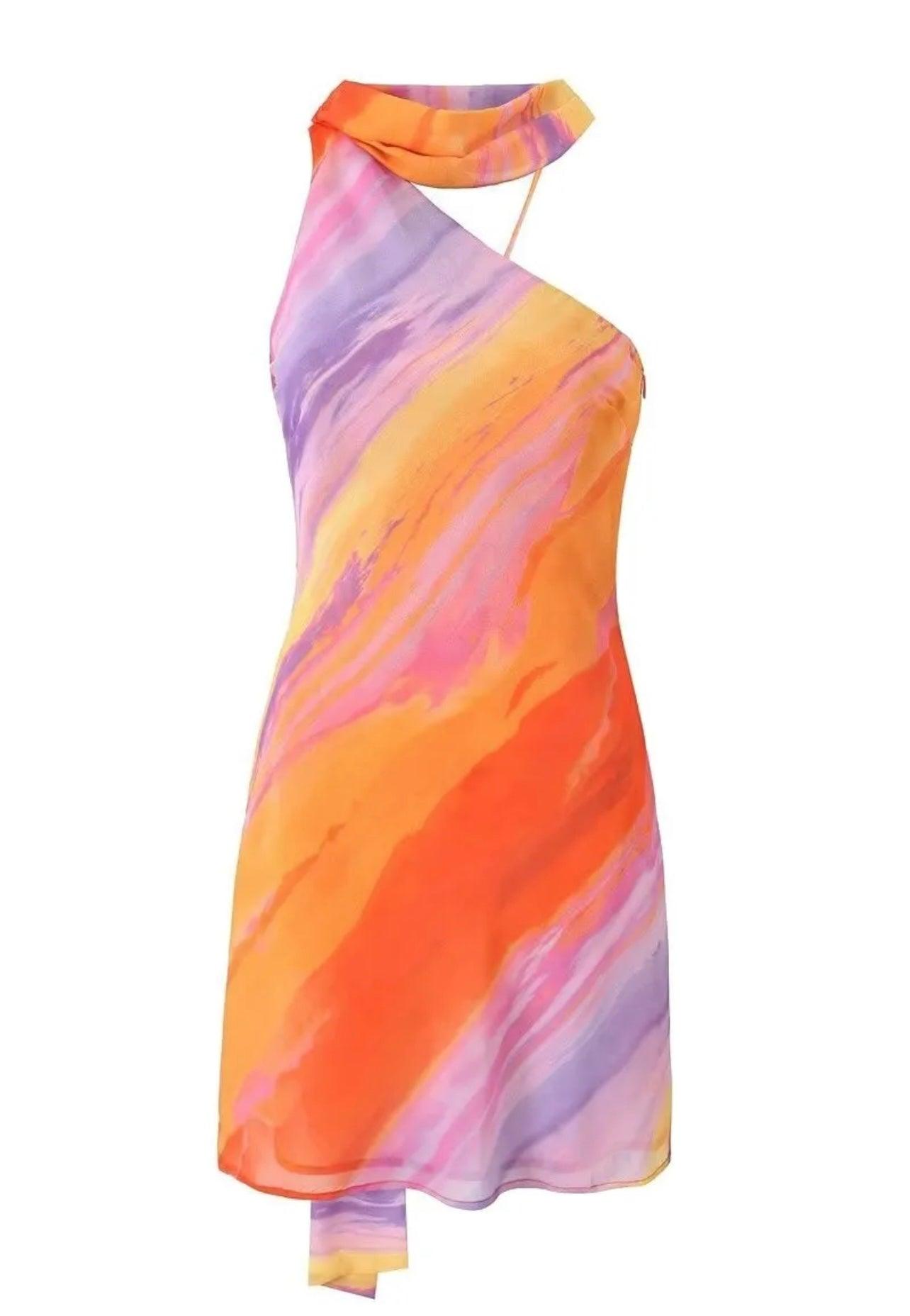 Asymmetrisches One-Shoulder Kleid mit Farbverlauf und Rückenschnürung - Sorentis