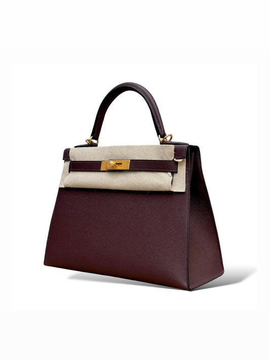 100% Echtleder Klassiker Handtasche 25cm mit goldenem Verschluss