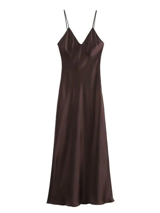 Spaghettiträger Satin Maxi-Kleid